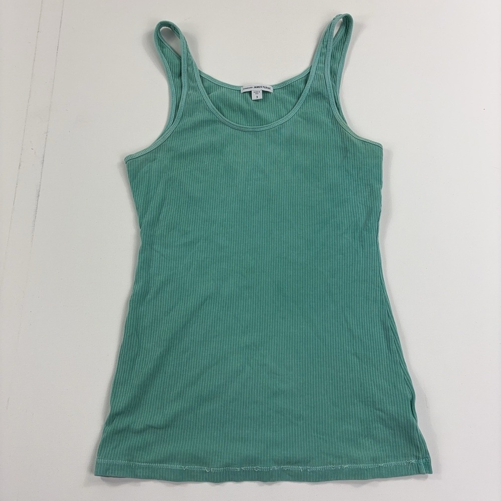 James Perse Tank Top Womens 3 Green Ribbed Stretch Slim Knit Made In USA